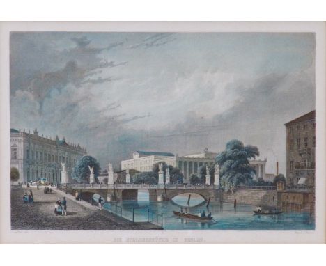 Berlin - Die Schlossbrücke  Kol. Stahlstich. Poppel u. Kurz sc. J. Gottheil del. 14×21 cm. Um 1850. R. (53798)