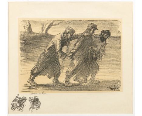 Steinlen, Théophile-Alexandre (Lausanne, Paris 1859-1923) Verwundete Soldaten im 1. Weltkrieg  Lithographie auf Tonplatte mit