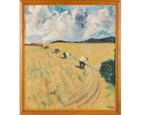 Cassel, Pol (Paul Ernst Karl) (München, Kischinew 1892-1945) Getreideernte  Feldarbeiter auf dem Kornfeld unter bewegtem Himm