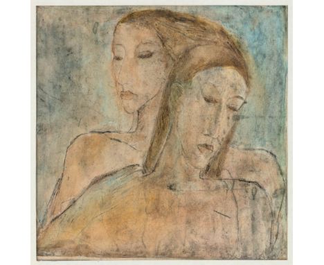 Kreuzberg, Carin (geb. 1935 Berlin) Brustbildnis zweier Frauen   Aquarellierte Radierung, mit Kohle übergangen. Im Bildfeld r