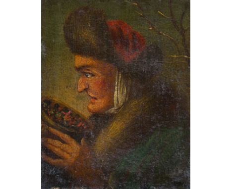 Niederländischer Maler (E. 18. Jh.) Porträt eines Mannes  mit glühender Kohle vor dem Gesicht. Lwd. (doubl.). 28×23 cm. R. (5