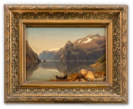Becker, August (Darmstadt, Düsseldorf 1822-1887) Vierwaldstättersee  Am Ufer Ruderboot. Sign. u. dat. 1845. Öl auf Lwd. 23,5×
