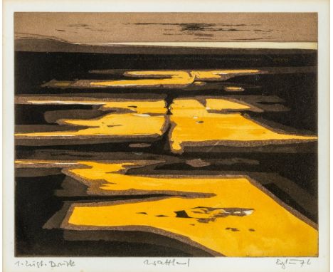 Eglau, Otto (Berlin, Kampen/Sylt 1917-1988) Wattland   Farbradierung mit Aquatinta. Bleistift sign., 1. Zust(ands)Druck u. da
