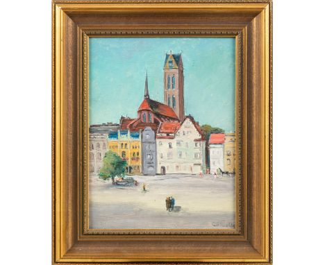Paeschke, Paul (Berlin 1875-1943) Wismar. Blick auf die Apsis von St. Marien   Sign. Öl auf Platte. 33,3×25,7 cm. Rücks. noch