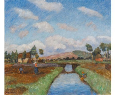 Modersohn, Otto (Soest, Rotenburg/Wümme 1865-1943) Sommertag im Moor  Blick auf den Weyerberg von Süden mit den Häusern Buche