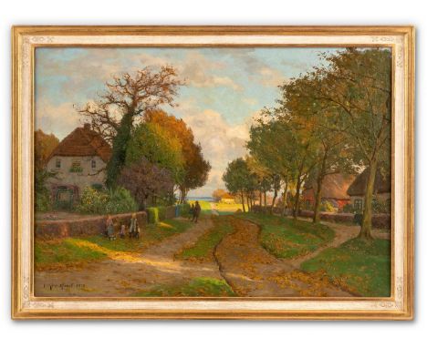 Müller-Kaempff, Paul (Oldenburg, Berlin 1861-1941) Dorfstraße in Wustrow  Sign. u. dat. 1920. Öl auf Lwd. 70×100 cm. (Einige 