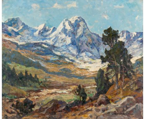 Graf , Gerhard (Berlin, Stockholm 1883-1958) Sommerliche Hochgebirgslandschaft  Sign. u. dat. 1932. Öl auf Lwd. 76×80 cm. (We