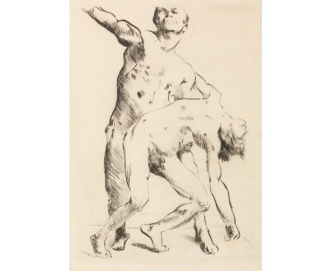 Corinth, Lovis (Tapiau/Ostpr., Zandvoort 1858-1925) Odysseus und die Freier  1914 Radierung auf Japan. Ca. 26×18 cm. Platte c
