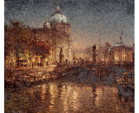 Bartsch, Reinhard (Berlin 1925-1990) Berlin. Schloss und Schlossbrücke bei Abendlicht  Sign. Öl auf Lwd 70×80 cm. Rücks. sign