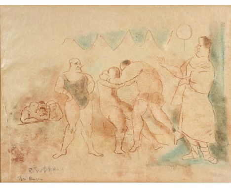 Grossmann, Rudolf (Freiburg/Breisgau 1882-1942) Die Ringer  Aquarellierte Federzeichnung auf Japan. Sign. u. betit. Ca. 27×38