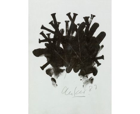 Uecker, Günther (geb. 1930 Wendorf b. Crivitz) Nagelkreuz  Offsetdruck auf Bütten. In der Platte sign. u. dat. (19)87. Ca. 20