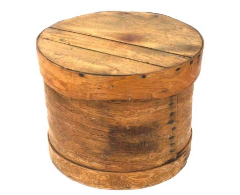 A Vintage wooden cheese box and lid, of cylindrical form, 42cm wide. 