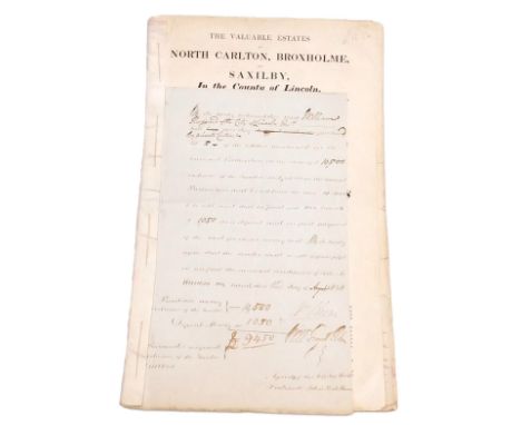 An 1838 Lincolnshire estates auction catalogue, for the sale of valuable estates of North Carlton, Broxholme, and Saxilby, ma
