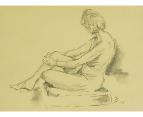 Terence Shelbourne (1930-2020). Nude female study pastel and pencil sketch, signed and dated 86, on yellow backing, 41cm x 55