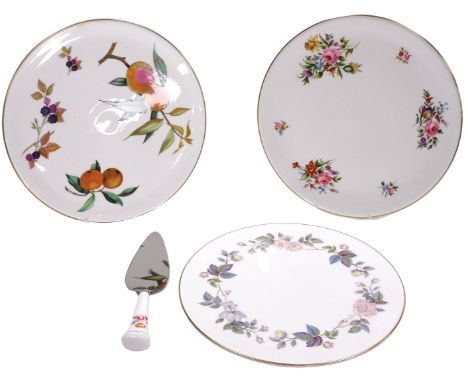 A Royal Worcester porcelain June Garland pattern cake stand, Roanoake cake stand and server, and Arden pattern cake stand, al