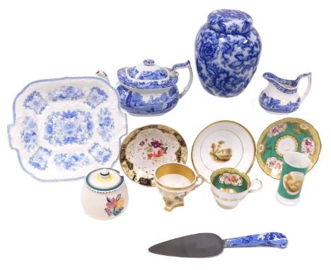 A group of 19thC and later pottery and porcelain, including a Copeland Spode Italian pattern teapot, cake slice and cream jug