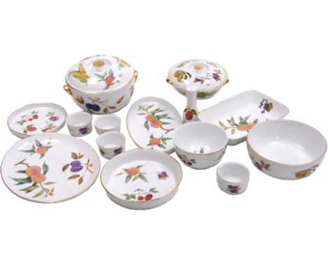 A group of Royal Worcester Evesham pattern oven to tablewares, including a casserole dish and cover, oval and rectangular dis
