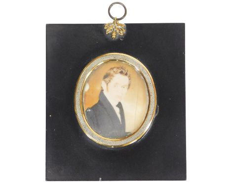 An early 19thC portrait miniature, head and shoulders study of a gentleman, 7cm x 6cm. (AF)