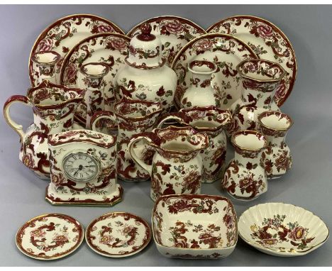 MASONS MANDALAY RED - a collection including four octagonal panelled jugs, 16cms the tallest, octagonal panelled, lidded vase