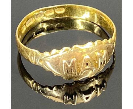 VICTORIAN 22CT GOLD MAM RING - Birmingham date letter 1872, Size S, 3.3grms
