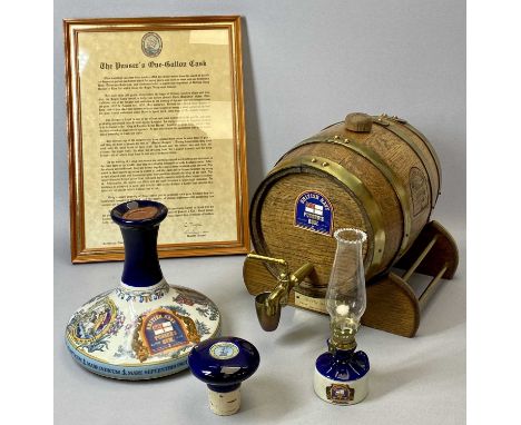 PUSSER'S BRITISH NAVY RUM, a coopered one gallon cask on stand with Certificate No 044, a Wade decanter, 1 litre with content