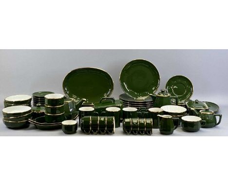 APILCO FRANCE - a set of tableware, green with gilt border including oval plates, circular plates, teapot, hot water jug, ETC