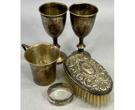 HALLMARKED SMALL SILVER - 5 items to include a child's christening mug, Birmingham 1937, Maker Hasset &amp; Harper Ltd, 6cms 