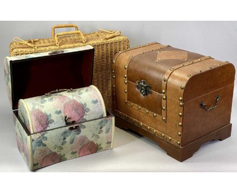 REPRODUCTION STUDDED LEATHER EFFECT DOME TOP TRUNK - 34cms H, 42cms W, 31cms D, two graduated, floral decorated dome top trun