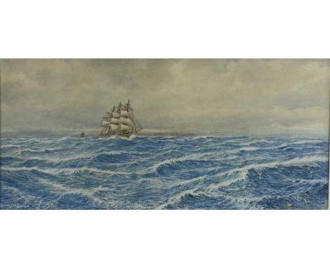 SAMUEL JOHN MILTON BROWN (British 1873 - 1965) watercolour - seascape, three masts at sail, signed, 29 x 61cms