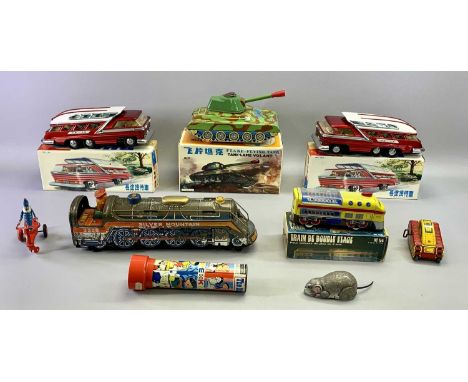 CHINESE TIN PLATE BATTERY OPERATED 'MYSTERY' ACTION BUS (2) - ME083 (boxed), a Chinese tin plate Gyro action battery operated