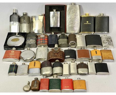 HIP FLASKS COLLECTION - some vintage leather and glass, total approx 40