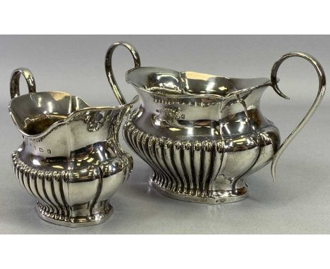 MATCHING SILVER SUGAR BOWL &amp; MILK JUG SET - Birmingham 1902, Maker Joseph Gloster, both segmented form with gadrooned det