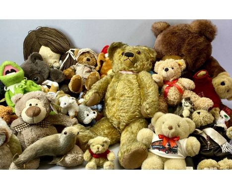 VINTAGE PLUSH TEDDY BEAR with felt hands, 56cms tall and a large collection of other Teddy bears and soft toys