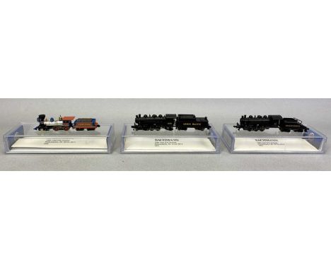 BACHMANN N SCALE LOCOMOTIVES &amp; TENDERS (3), USRA 0-6-0 switcher and tender, Prairie 2-6-2 and tender ,and American 4-4-0 