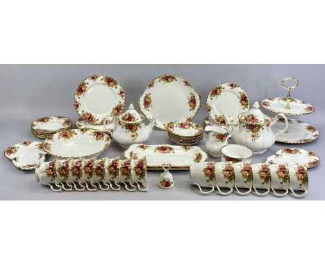 ROYAL ALBERT OLD COUNTRY ROSES TABLEWARE - including circular two-tier cakestand, tea and coffee pot and two sandwich plates,