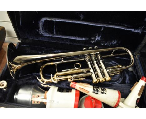 A vintage silver nickel trumpet, Connstellation by Conn, Elkhart, serial number M13148, believed to be 1969 (from the serial 