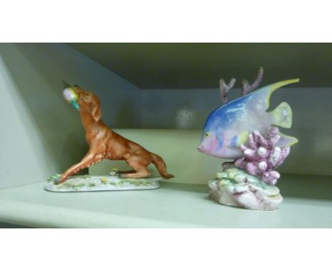 A Royal Worcester china model 'Blue Angel' moulded by R Rutckevelt  no.3574  5''h; and a Capo di monte porcelain model 'Dog a
