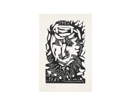 PABLO PICASSO (1881-1973)Tête d'Homme Barbu, 1966  inscribed H.C and numbered 303/400 in pencil linocut, on a folded sheet of