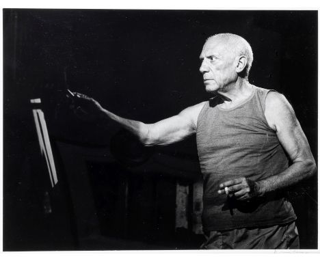 André Villers (1930-2016)Pablo Picasso pendant le tournage du film 'Le Mystère de Picasso', 1955 signed in ink recto, inscrib