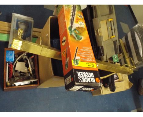 Black and Decker Electric Hedge Cutter Tool Boxes Tools Brass Fire Curb Tennis Racquets Etc.  