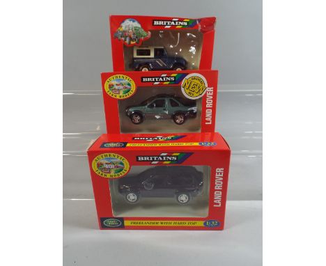 Three Boxed Britain's Land Rovers From The Authentic Farm Model Series. 