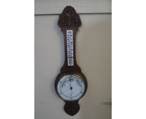 A Late Victorian Oak Wheel Barometer with Temperature Scale (For Restoration). 