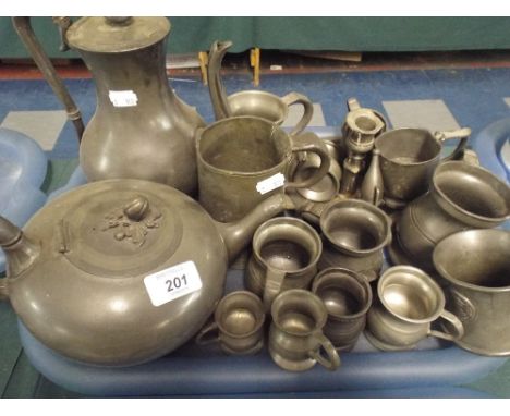 A Collection of Various Pewter Tankards Bed Chamber Stick Teapot Etc. 