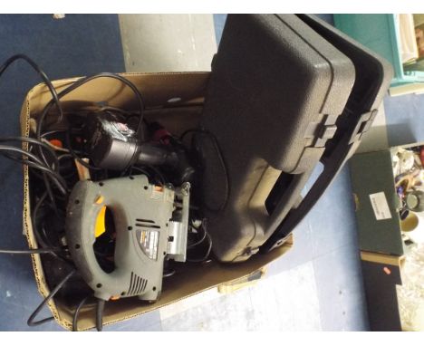 A Box of Electrical Workshop Tools to Include Jigsaw Drill Etc. 
