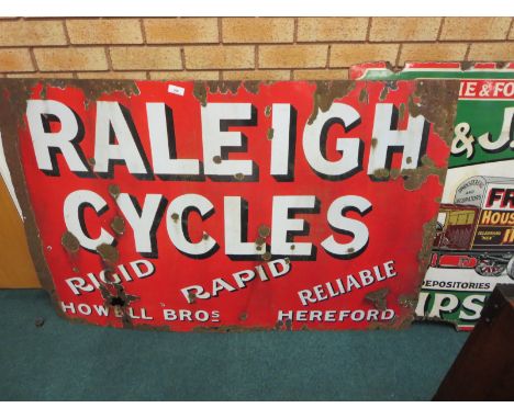 A Raleigh enamel Sign, red and white ‘Rigid, Rapid, Reliable’, Wildman and Meguyer Ltd, 5ft x 3ft