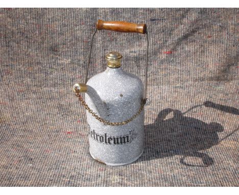 A 2 litre engine priming tap filling Kettle of c1900 decorated in granite pattern stove enamel complete with spout cap and ch