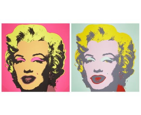 After Andy Warhol, American 1928-1987, Sunday B. Morning Marilyn Monroe (pink and light blue); screenprints in colours on mus