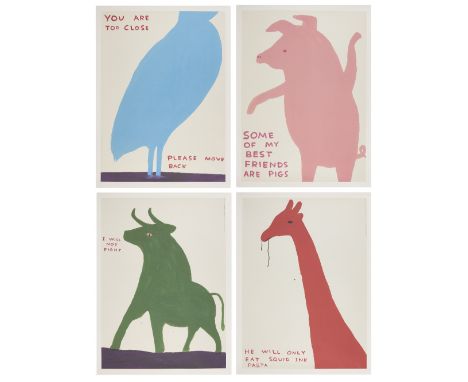 David Shrigley OBE, British b. 1968- Animal series: He will only eat squid ink pasta, 2019; You are too close, 2019; Some of 
