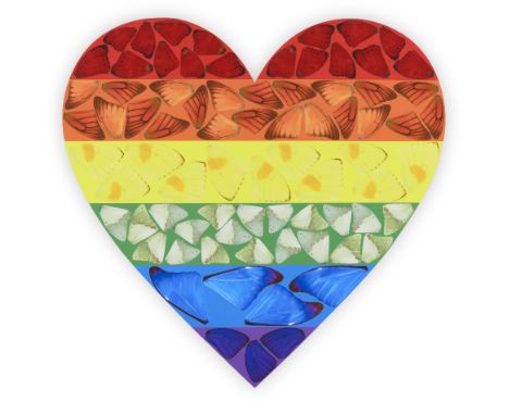 Damien Hirst, British b. 1965-Butterfly Heart Rainbow (Large), 2020;laminated Giclée print on aluminium composite panel, sign
