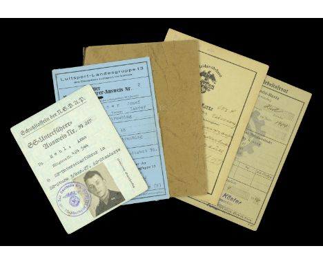 German Second War Third Reich Paperwork. SS membership card, single card double sided, this is the Unterfuhrer ausweis (NCO) 